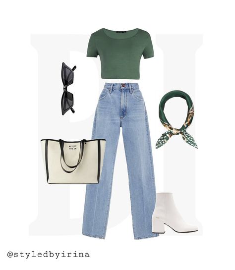 style by irina on Instagram: “💚💚 #styledbyirina” Green T Shirt Outfit, T Shirt Outfit, Green T Shirt, Amazing Outfits, Mode Vintage, Mode Inspiration, Teen Fashion Outfits, Polyvore Outfits, Looks Vintage