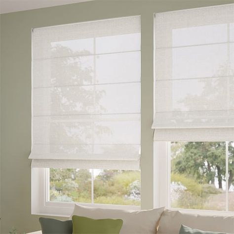 Classically beautiful, the Lumiere Unlined Laurel White Roman Blind will transform your space with its simplicity and charm.     Featuring a contemporary open weave design that will let the light wash across your space, this blind offers privacy and a blank slate for layering that is ever-so-exciting.     Not quite a net, voile or sheer, this unlined style comes with fully sewn-in rods for a uniform look at your window each day. Roman Blinds White, White Blinds Bedroom, Roman Blinds Design, Victorian Bay Window, White Roman Blinds, Sheer Roman Blinds, Grey Blinds, Sheer Blinds, Blinds Design