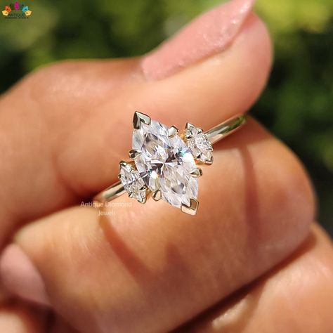 Three Stone Engagement Ring, 1.0 CT Marquise Cut Colorless Moissanite Ring, V Prong Setting Ring, Wedding Ring for Women, Anniversary Gifts - Etsy 3 Piece Marquise Ring, Two Piece Wedding Ring, Round Diamond With Marquise Side Stones, 3 Stone Marquise Diamond Ring, Marquis Wedding Ring Set, Three Stone Engagement Rings Marquise, Marquise Diamond Ring With Side Stones, Marquise 3 Stone Engagement Ring, Marquise Three Stone Engagement Ring