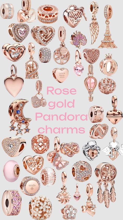 Rose gold Pandora charms Pandora Rose Gold Bracelet, Rose Gold Pandora, Pandora Charms Rose Gold, Gold Pandora, Pandora Bracelet Charms Ideas, Pandora Rose Gold, Pandora Rose, Indie Jewelry, Rose Gold Charms