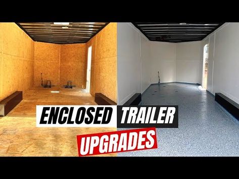 Cargo Trailer Flooring Ideas, Race Trailer Interior, Enclosed Trailer Flooring Ideas, Trailer Setup Ideas, Enclosed Trailer Shelving Ideas, Diy Enclosed Trailer, Enclosed Trailer Ideas, Enclosed Trailer Cabinets, Enclosed Utility Trailers