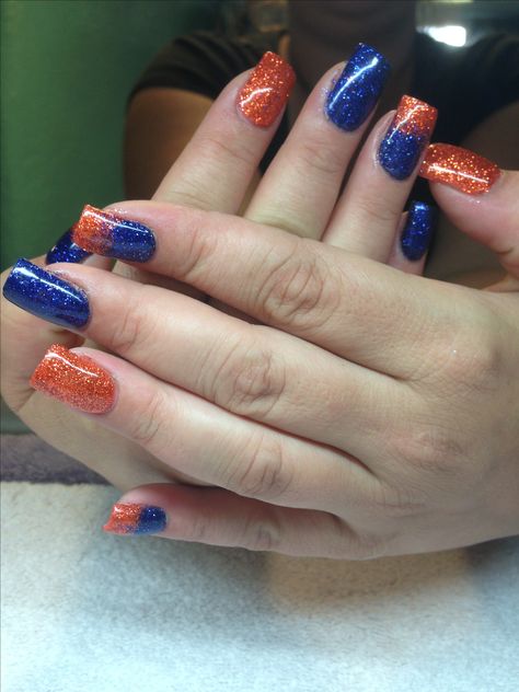 Denver Broncos nails Denver Nails, Denver Broncos Nails, Broncos Nails, Football Nail Art, Football Nails, Tiger Nails, Cheap Nail, Crazy Nails, Nails Only