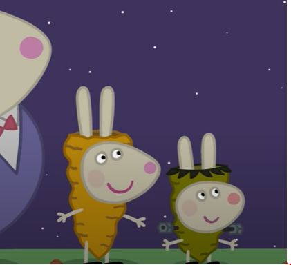 This is Rabecca Rabbit and her little brother in Halloween dressed up as disgusting carrots. Rebecca Rabbit, Rabbit Icon, Little Brother, Peppa Pig, Halloween Dress, Carrots, Halloween, Disney, Fictional Characters