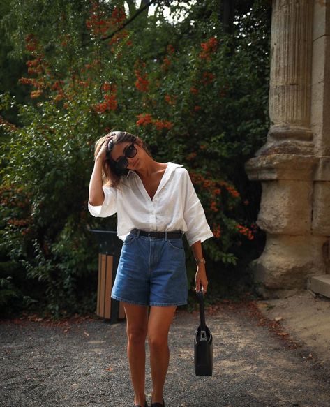 Denim Shorts Outfit Ideas, Denim Shorts Outfit Summer, Shorts Outfit Ideas, Linen Shirt Outfit, Tops Stylish, Brunch Outfits, Denim Shorts Outfit, Mum Fashion, Crochet Crop