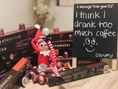 Elf Drinking Coffee, Elf Coffee Ideas, Elf On The Shelf Coffee Ideas, Elf On The Shelf Coffee, Elf Ideas Easy Funny, Elf Ideas Easy, Coffee Humor, Coffee House, The Elf