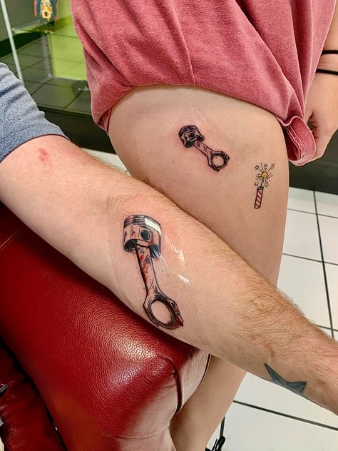 Mechanic Couple Tattoos, Matching Mechanic Tattoo, Couple Tattoos Car Related, Couple Car Tattoos, Matching Car Tattoos, Car Tattoos For Women, Mechanic Tattoo Ideas, Car Tattoos For Guys, Automotive Tattoo