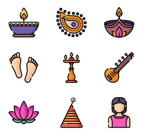 50 Diwali icons for personal and commercial use. Special Lineal color icons. Download at flaticon.com now! #Flaticon #icons #diwali #webdesign Diwali Icon Instagram Highlight, Diya Doodle, Diwali Doodle, India Doodle, Diwali Stickers, Traditional Illustration, Hindu Symbols, Diwali Design, Diwali Cards