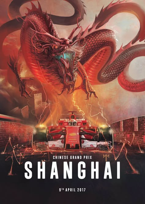 Scuderia Ferrari poster for the 2017 Chinese Grand Prix by Marco Mastrazzo Auto Racing Posters, Race Poster, Chinese Grand Prix, Grand Prix Posters, Ferrari Poster, Auto Racing Events, Motorsport Art, F1 Wallpaper Hd, F1 Art