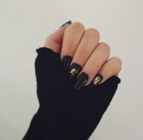 Black Bee Nails, Black Nails With Gold, Black Gold Nails, Bee Nails, Black Halloween Nails, Nails With Gold, Special Nails, Black Bee, Black Nail Art