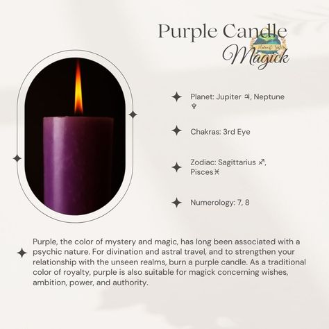 Numerology 7, Candle Magick Spells, Purple Candle, Candle Color Meanings, Power And Authority, Witchy Candles, Candle Magic Spells, Planet Jupiter, Candle Lighting