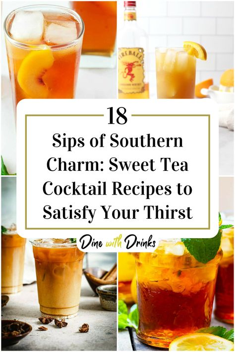 Collage of 4 sweet tea cocktails. Southern Cocktails Recipes, Southern Tea Party, Sweet Tea Cocktail, Southern Drinks, Kentucky Recipes, Popular Alcoholic Drinks, Southern Party, Southern Cocktail, Tea Cocktail Recipes