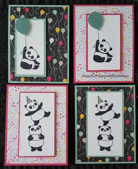 Panda Birthday Cards, Panda Card, Stampin Up Birthday Cards, Panda Party, Bday Cards, Kids Birthday Cards, Birthday Cards Diy, Stamping Up Cards, Handmade Birthday Cards