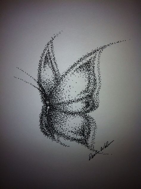 Stippling Butterfly, Dot Drawing Sketches, Dot Art Butterfly, Dotted Butterfly, Pointillism Drawing, Stipple Art, Ballpen Drawing, Dot Drawing, Stippling Drawing