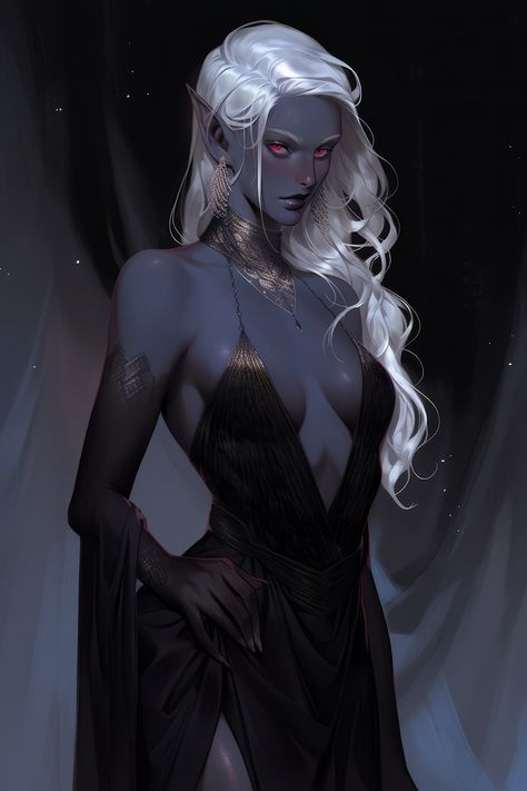 Lolth Dnd, Drow Elf Female Character Design, Female Drow Art, Female Drow Dnd, Drow Princess, Drow Female Art, Dnd Drow Female, Drow Character Art, Female Elf Character Design