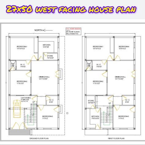 house plan West Facing Plan, West Facing House Plan, 20 50 House Plan, Residential Building Plan, West Facing House, Simple House Plans, Corner House, Beautiful House Plans, Building Plan