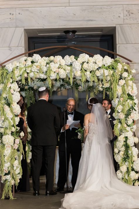 Chuppah filled with white hydrangea, white roses for a ceremony at the Cleveland Museum of Art. What a beautiful location Designed by PF Designs, South Euclid Ohio Hydrangea Chuppah, White Chuppah, Hydrangea White, Cleveland Museum Of Art, White Hydrangea, Wedding Florals, Museum Of Art, White Roses, White Wedding