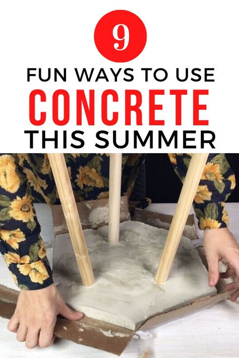 Concrete is a great DIY material. Check out these 9 ideas for how to use concrete to make countertop, planters, pavers, stepping stones, patio decor like fire pit and more. #diy #concrete #patioprojects Diy Concrete Projects, Kitchen Island Decor Ideas, Make A Fire Pit, Scroll Wall Art, Mediterranean Home Interior, Outdoor Decor Ideas, Southern Home Interior, Home Interiors And Gifts, Patio Projects