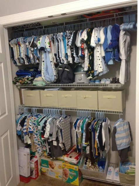 Carter's Nursery Closet - Gray/Blue Elephant Nursery Starbucks Milkshake, Baby Nursery Closet, Baddie Clothes, Baby Closet Organization, Baby Room Organization, Baby Clothes Organization, Newborn Mom, Baby Life Hacks, Nursery Closet