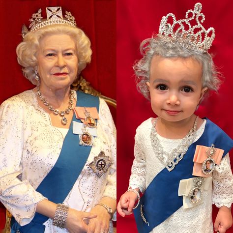 The Queen of England Kid’s Halloween Costume Queen Elizabeth Kids Costume, The Queen Costume, British Fancy Dress Costumes, Queen Elizabeth Costume Diy, Queen Elizabeth Halloween Costume, Royal Costume Ideas, Queen Elizabeth Ii Costume, Queen Of England Costume, British Icons Fancy Dress