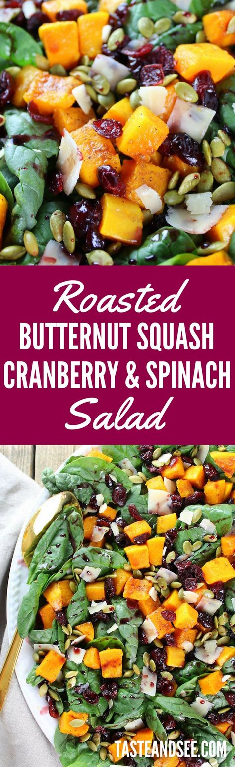 Butternut Squash Cranberry, Roasted Butternut Squash Salad, Cranberry Spinach Salad, Butternut Squash Spinach, Tastes Better From Scratch, Butternut Squash Salad, Spinach Salad Recipes, Cranberry Salad, Squash Salad