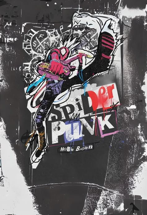 spiderpunk ★ Spiderpunk Lockscreen, Spiderpunk Poster, Spider Punk Art, Spiderpunk Wallpaper, Hobie Spider Punk, Kitty Y Spiderman, Superhero Comic Art, Hobie Brown Spider Punk, Typo Animation