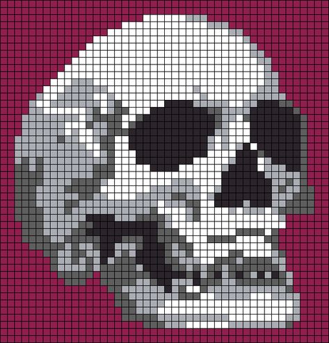 Alpha pattern #142872 variation #332169 | BraceletBook Skull Tapestry Crochet, Goth Grid Patterns, Creepy Alpha Pattern, Slipknot Alpha Pattern, Skull Grid Pattern, 3 Color Pixel Art, Creepy Cross Stitch Pattern, Skeleton Alpha Pattern, Goth Craft Ideas