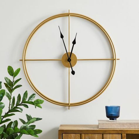 Slim Frame 60cm Wall Clock Gold | Dunelm Gold Damask Wallpaper, Gold Wall Clock, Clock Ideas, Led Wall Clock, Gold Clock, Wall Clocks Living Room, Black Wall Clock, Kitchen Clocks, Living Room Decor Inspiration