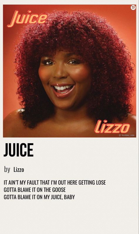 Ice Spice Album Poster, Lizzo Songs, Lizzo Juice, Juice Lizzo, Lizzo Poster, Juice Lyrics, Blu Cantrell, Indie Movie Posters, Music Poster Ideas