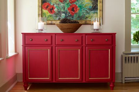 this was made from Stock Cabinets that you can find at any big box home improvement store.  Pretty color to paint unexciting furniture. Eames Design, Stock Cabinets, Side Board, This Old House, Home Improvement Store, Redo Furniture, Repurposed Furniture, Refinishing Furniture, Furniture Projects