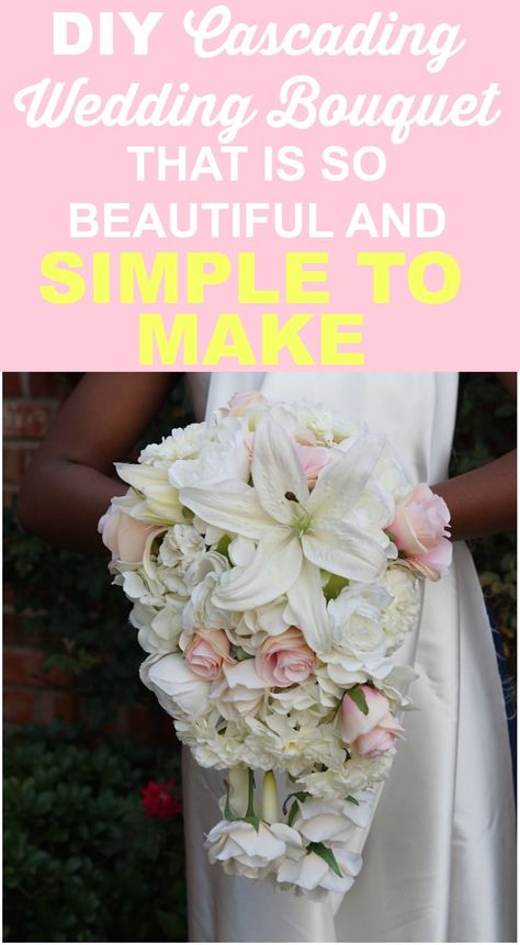 Diy Bouquet Holder, Diy Wedding Bouquet Fake Flowers, Diy Boutonniere Wedding, Wedding Bouquet Fake Flowers, Diy Wedding Flowers Bouquet, Cascading Bridal Bouquets, Bouquet Tutorial, Diy Bridal Bouquet, Cascading Wedding Bouquets