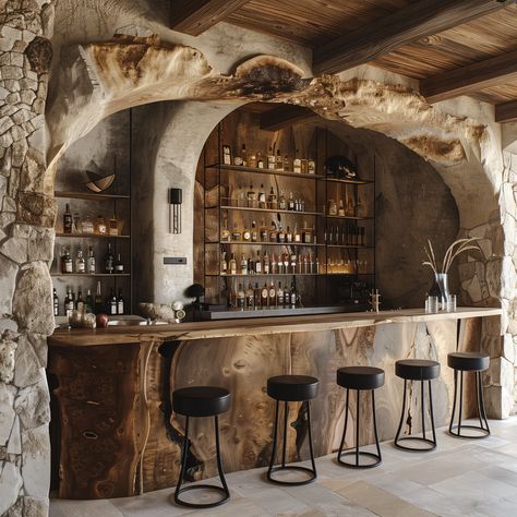 Encounter the enchanting essence of freedom at our opulent burnt wood bar, nestled within a rustic stone villa. 🌿🍸 Immerse yourself in the luxurious textures and flavors of indulgence in a setting that invites pure enjoyment, enhanced by a captivating appearance that completes the ambiance, reflecting calmness and serenity. #LuxuryLounge #BurntWoodBar #StoneVillaExperience #PureBliss Rustic Restaurant Interior Design, Tavern Design, Rustic Restaurant Interior, Restaurant Design Rustic, Stone Villa, Coffee House Design, Home Bar Design, Cozy Coffee Shop, Rustic Restaurant