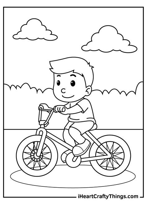 Drawing For Boys, Bicycle Illustration, Kindergarten Coloring Pages, Drawing Activities, Coloring Page Ideas, Coloring Pages For Boys, Colouring Printables, Coloring Pages Printable, Page Ideas