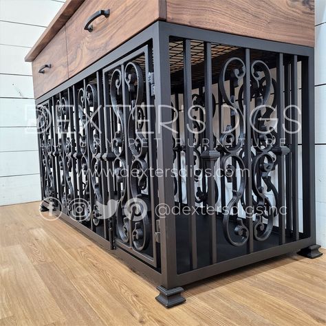 Furniture Dog Kennel, Pet Crate Furniture, Dog Condo, Furniture Dog Crate, Luxury Pet Furniture, Double Dog Kennel, Metal Divider, Dog Cabinet, Custom Dog Crate