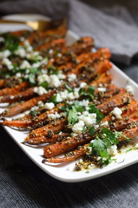 Zatar Roasted Carrots, Roasted Carrots With Mint, Middle Eastern Roasted Carrots, Middle Eastern Carrots, Mediterranean Carrot Recipes, Middle Eastern Roasted Vegetables, Lebanese Vegetable Recipes, Zaatar Recipe Dinners, Zaatar Carrots