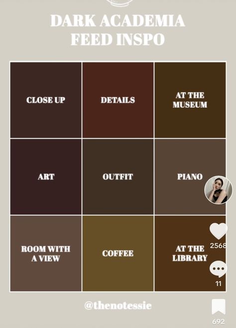 Dark Academia Instagram Feed, Instagram Color Scheme Feed, Instagram Grid Ideas, Instagram Theme Ideas Color Schemes, Dark Academia Instagram, Instagram Feed Organizer, Instagram Grid Layout, Aesthetic Instagram Accounts, Instagram Feed Goals