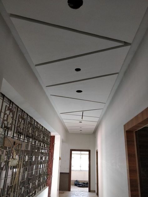 Corridor False Ceiling Design Modern, Narrow Ceiling Design, False Ceiling For Passage Area, Gebsen Board Design Modern, Ceiling Design Corridor, Corridor False Ceiling Design, Gebsen Board Design, Corridor Ceiling Design, Lobby Ceiling Design Modern