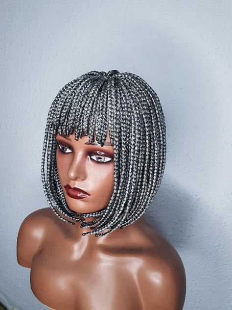 Bob Braid Wig, Braid Wig With Bangs Fringe, Box Braid Wig, Braided Wig, Short Braided Wigs, Wigs For Black Women by SereneAfrica on Etsy Short Braided Wigs, Bangs Fringe, Braid Wig, Bob Braids, Box Braid Wig, Braided Wigs, Wig Short, Braided Wig, Box Braid