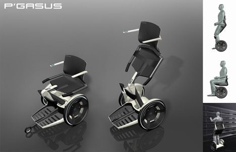 Although fewer and fewer people are needing wheelchairs due to advances in biotechnology and nerve regeneration techniques, those that do benefit from extremely advanced mobility technology that provides lightweight, convertible assistive devices.  This Pegasus Model (Porsche) offers sitting, standing, walking support and can also navigate stairs of historic, non adaptive buildings. Walking Support, Wheelchairs Design, Assistive Devices, Wheel Chair, Powered Wheelchair, Mobility Aids, Wheelchair Accessible, Mobility Scooter, Yanko Design