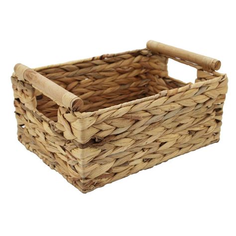 Homemade Teacher Gifts, Shelf Baskets, Cube Storage Bins, Wood Basket, Woven Baskets Storage, Wood Handles, Water Hyacinth, Basket Shelves, Basket Sets