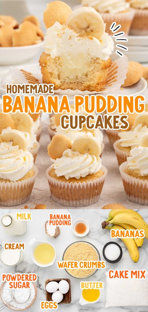 Banana Pudding Cupcakes Not Too Sweet Frosting, Nilla Wafer Crust, Banana Cupcake, Banana Pudding Cupcakes, Yummy Easter Desserts, Deserts Cupcakes, Pudding Cupcakes, Banana Treats, Fun Cupcake Recipes