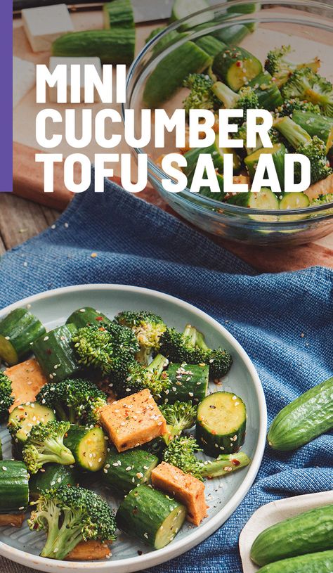 When eating organically, finding recipes can be a challenge! This Mini Cucumber Tofu Salad calls for 100% organic ingredients that are easy to find. Featuring our Organic Mini Cucumbers, it’s a glorious, simple recipe infused with a zippy, garlicky dressing that is great for a complete lunch or dinner. #cucumber #organic #salad #tofu #vegan #glutenfree #healthyfood #flavorUP #LiveDeliciously Tofu Cucumber Salad, Cucmber Salad, Tofu Salad Recipes, Tofu Vegan, Easy Clean Eating Recipes, Tofu Salad, Mini Cucumbers, Savory Salads, Asian Salad