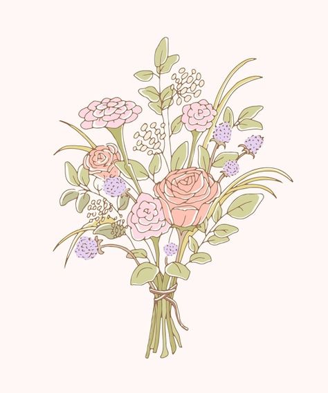 Illustrated Flower Bouquet, Bouquet Of Flowers Illustration, Bow Illustration, Flower Bouquet Drawing, Flowers Illustration, A Bouquet Of Flowers, Free Business Card Mockup, Business Card Maker, Flyer Maker