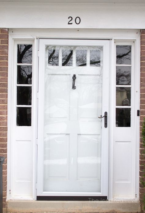 Exterior Door With One Sidelight, White Front Door With Sidelights, White Front Doors, Single Front Door With One Sidelight, Frosted Sidelights Front Doors, Wood Door White Sidelights, Exterior Doors With Sidelights, Entry Door With Sidelights, White Front Door