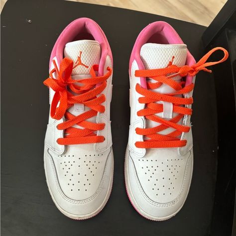 PINK & ORANGE JORDANS SIZE 8 • $110 Pink And Orange Jordans, Orange Jordans, Orange Jordan, I Love Love, Love Love Love, Love Love, Jordan Shoes, Pink Orange, Pink And Orange