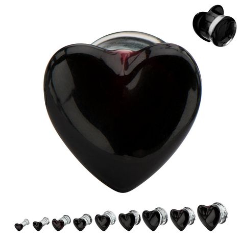 Double flared black heart glass plugs with clear saddle. Sold as a pair. #Bodyvibe Glass Ear Plugs, 3 Piercings, Silver Shoe, Tapers And Plugs, Black Saddle, Ear Gauges Plugs, Plugs And Tunnels, Black Diamond Engagement Rings, The Flare