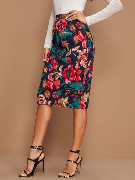 Free Returns ✓ Free Shipping On Orders $49+ ✓. Floral Print High-Rise Pencil Skirt- Skirts at SHEIN. Boho Mode, Pencil Skirt Outfits, Organza Skirt, Women Bottoms, Stil Boho, Rock Outfit, Floral Pencil Skirt, Knit Pencil Skirt, Spring Skirts