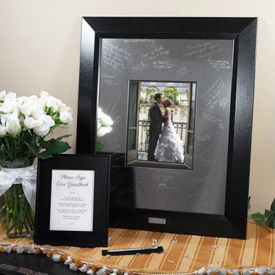 Bought one like this and hated it when it arrived. Looks very matte in the picture but when it comes, it looks like a mirror. Picture Frame Guest Book Wedding, Bond Wedding, Signature Picture Frame, Wedding Guest Book Ideas, Unique Guest Book, Guest Book Ideas, Book And Frame, 25th Wedding Anniversary, Wedding Picture Frames