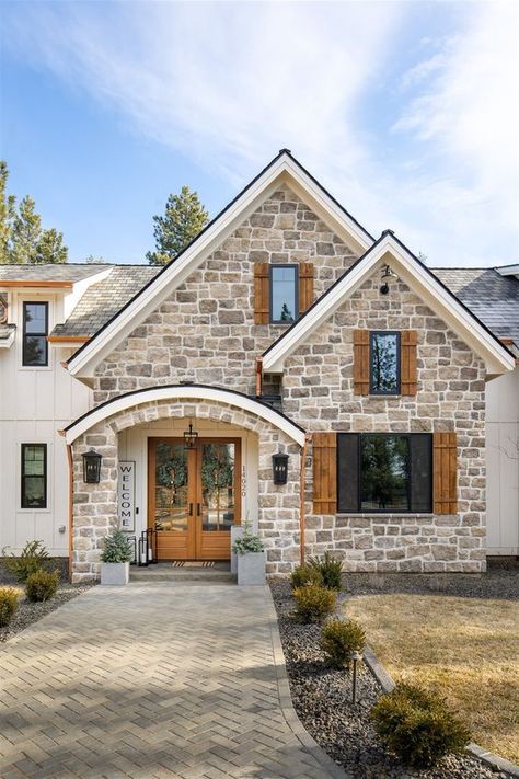 Field Stone Exterior House, Yellow Stone Exterior Houses, Exterior Stone Colors, Brick And Stone Home Exterior, Mansard House, Cream Colored Houses, Outside House Paint, Limestone House, Stone Exterior Houses