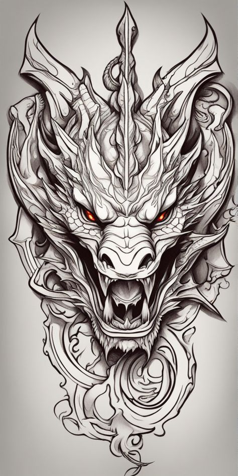 Dragon Head Tattoo Design, Dragons Tattoo Designs, Dragon Tattoo Hand, Dragon Face Tattoo, Tattoo Designs Dragon, Dragon Tattoo Designs For Men, Arte Trash Polka, Dragon Hand Tattoo, Dragon Tattoo Stencil