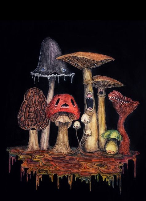 Mushroom art, cottage core, horror art, scary mushrooms cute Creepy Cottagecore, Spooky Mushrooms, Fungi Art, Mushroom Paint, Mushroom Drawing, Mushroom Fungi, Mushroom Art, Trippy Art, Hippie Art